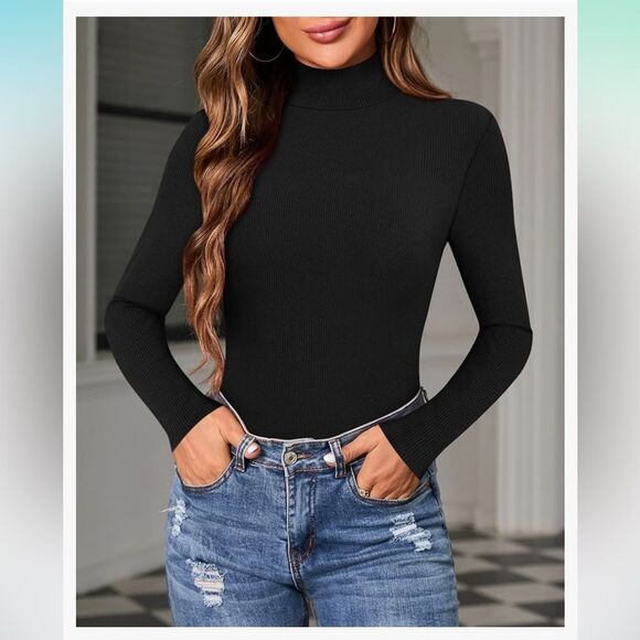 MANGOPOP - Black Long Sleeve Bodysuit - Women's size L NWT! - Picture 2 of 8